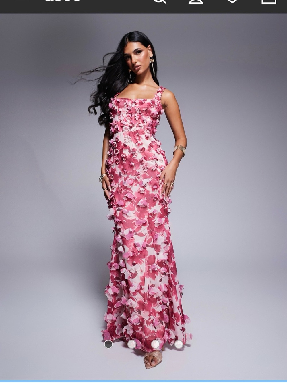ASOS Curve 3D floral ruffle maxi dress with tie back in floral print